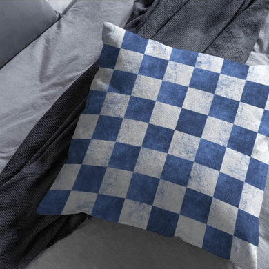 Blue Checkers Cotton Curtain Fabric with Classic and Elegant Design