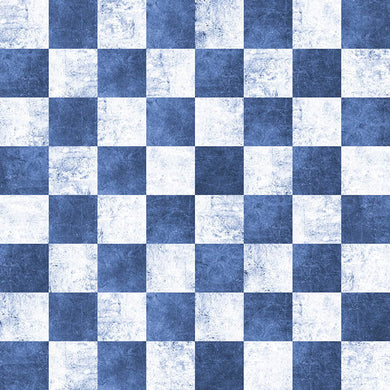 Checkers Cotton Curtain Fabric in Blue with Geometric Pattern