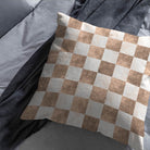 Checkers Cotton Curtain Fabric - Rose Gold draped in luxurious bedroom