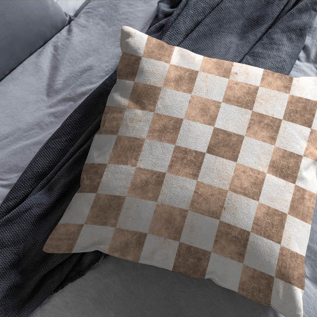 Checkers Cotton Curtain Fabric - Rose Gold draped in luxurious bedroom