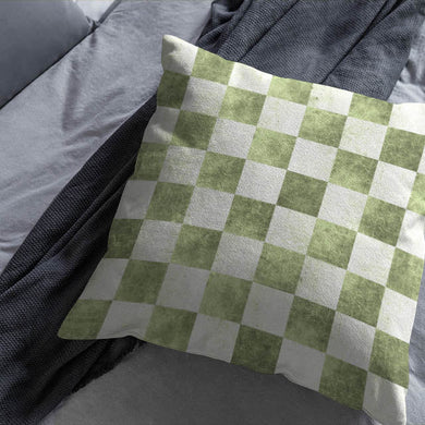 Sage green checkered curtain fabric, perfect for creating a cozy atmosphere
