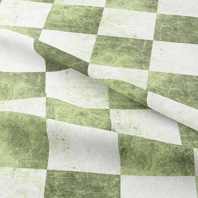 Sage green checkered cotton fabric for curtains, adding a touch of sophistication
