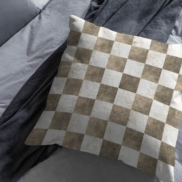 Stone-colored Checkers Cotton Curtain Fabric for Interior Design and Decoration