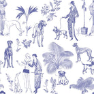 Chien Toile Cotton Curtain Fabric in Blue, a beautiful and durable fabric for curtains and home decor