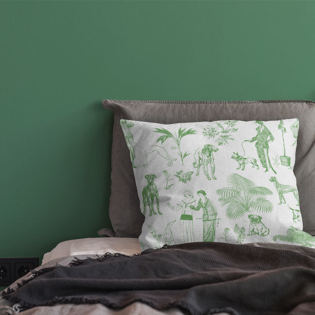 This Chien Toile Cotton Curtain Fabric features a beautiful green color