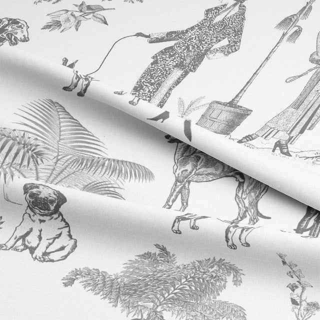 High quality Chien Toile Cotton Curtain Fabric in Grey for window treatments