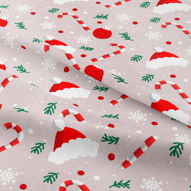 Christmas Hat Cotton Curtain Fabric - Red, festive holiday-themed curtain fabric with red Christmas hat design