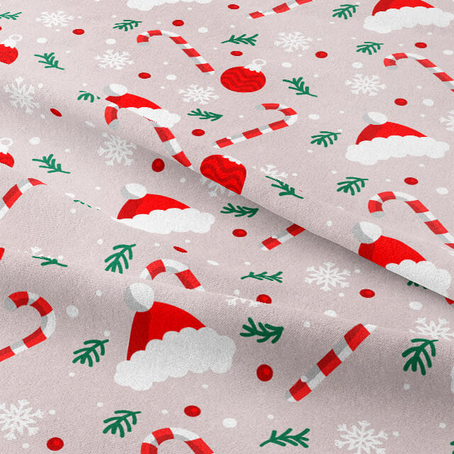 Christmas Hat Cotton Curtain Fabric - Red, festive holiday-themed curtain fabric with red Christmas hat design