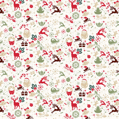 Christmas-themed red cotton fabric with sleigh and reindeer pattern for curtains