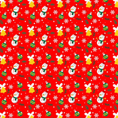 Christmas Snowman Cotton Curtain Fabric - Red hanging in a cozy holiday-themed living room with snowman and snowflake decorations 