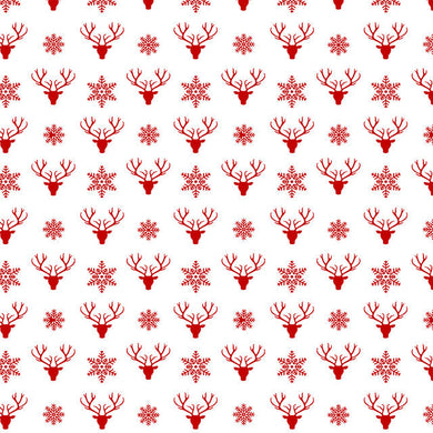 Red cotton curtain fabric featuring a festive Christmas stag pattern 