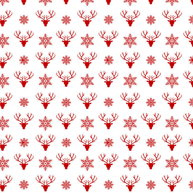 Red cotton curtain fabric featuring a festive Christmas stag pattern 