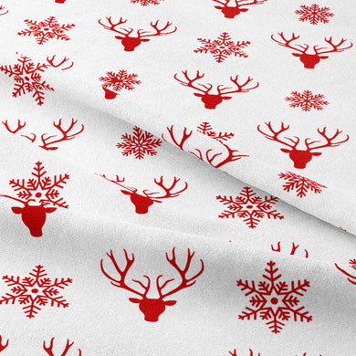  High-quality red fabric with a festive Christmas stag design