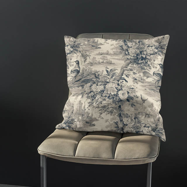 High-quality Colmar Toile Linen Curtain Fabric in Charcoal for luxurious window treatments