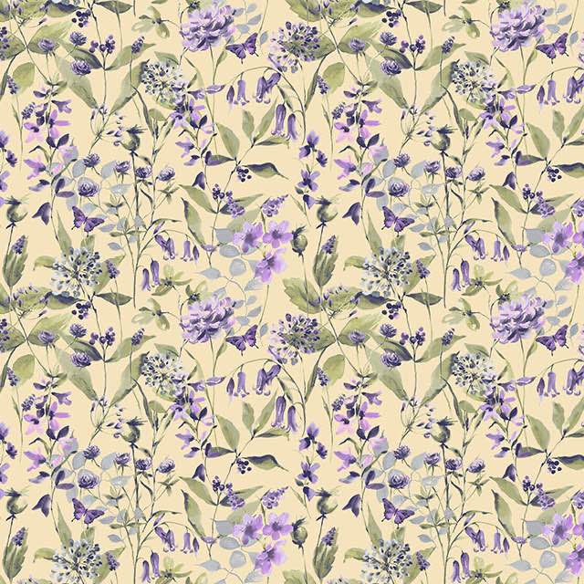 Country Garden Butter floral fabric swatch – repeating pattern on yellow background