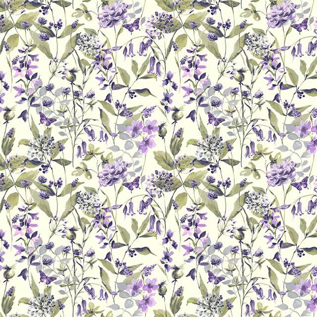 Flat fabric swatch showing floral and leaf design on ivory background