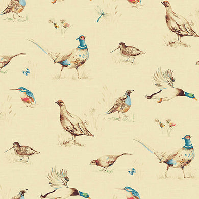 Country Pheasant Cotton Curtain Fabric in Natural color, suitable for rustic decor