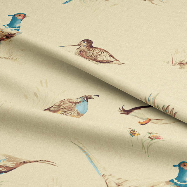 Beautiful and natural cotton curtain fabric with a pheasant design