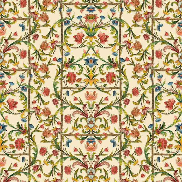 Crewel Linen Curtain Fabric in Multi-Color Floral Pattern for Home Decor
