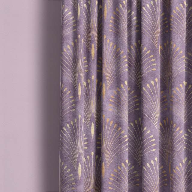 Amethyst linen curtain fabric featuring beautiful and detailed plume design