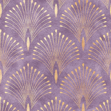 Deco Plume Linen Curtain Fabric in Amethyst with elegant feather design