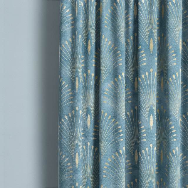 Linen curtain fabric in stunning azure color enhances the decor