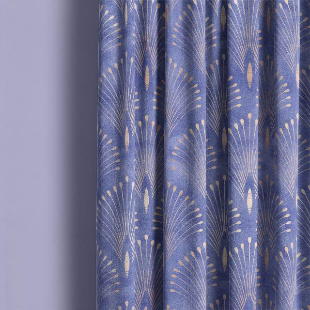 High-quality Deco Plume Linen Curtain Fabric in Blue, adding a touch of luxury to your space