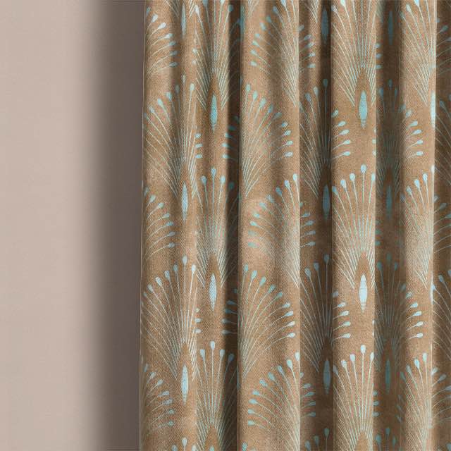 Detailed view of the texture and pattern of Deco Plume Linen Curtain Fabric - Bronze