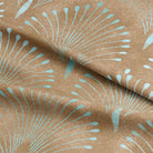 Elegant and luxurious Deco Plume Linen Curtain Fabric - Bronze draped in a living room setting