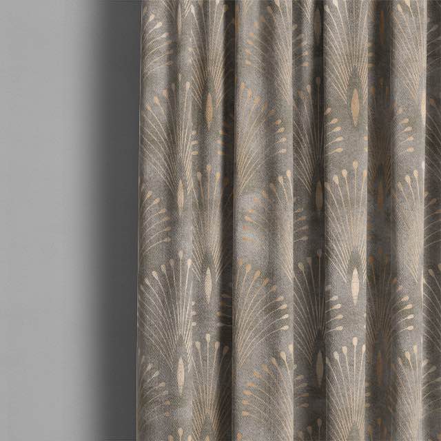Stone-colored linen fabric with delicate feather pattern