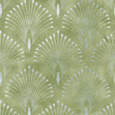 Deco Plume Linen Curtain Fabric - Willow in natural green color