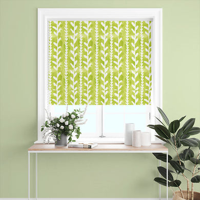 Delilah Cotton Curtain Fabric - Lime Green draping elegantly in a bedroom