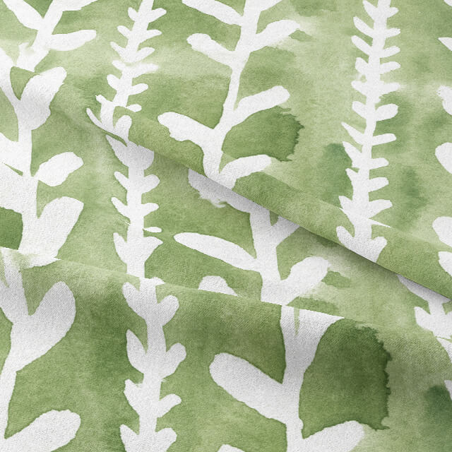 Close-up of the texture of Delilah Cotton Curtain Fabric in Pine, showcasing its soft and natural feel