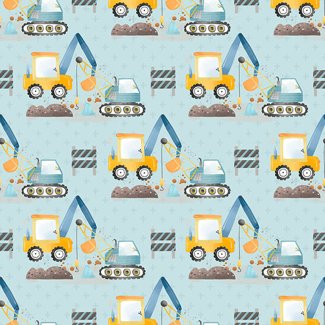 Digger Cotton Curtain Fabric in Blue, perfect for adding a pop of color to any room 