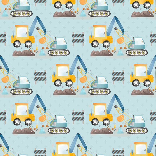 Digger Cotton Curtain Fabric in Blue, perfect for adding a pop of color to any room