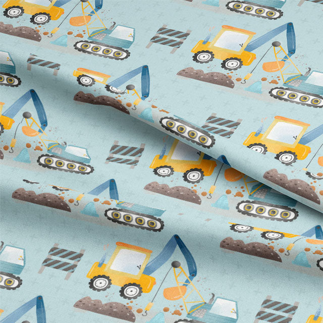 Close up of the Digger Cotton Curtain Fabric in Blue, showing the intricate weave and texture