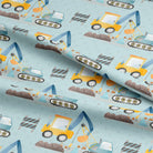 Close up of the Digger Cotton Curtain Fabric in Blue, showing the intricate weave and texture