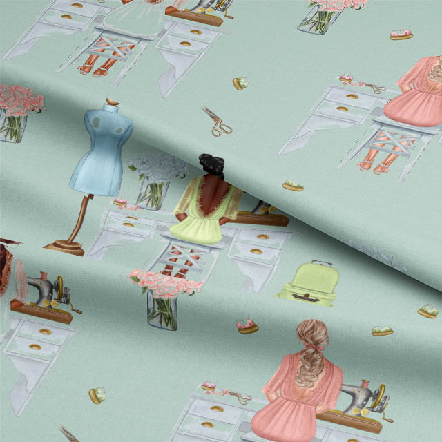 Two rolls of luxurious Dressmaker Cotton Curtain Fabric in Duck Egg, ideal for creating elegant curtains and drapes