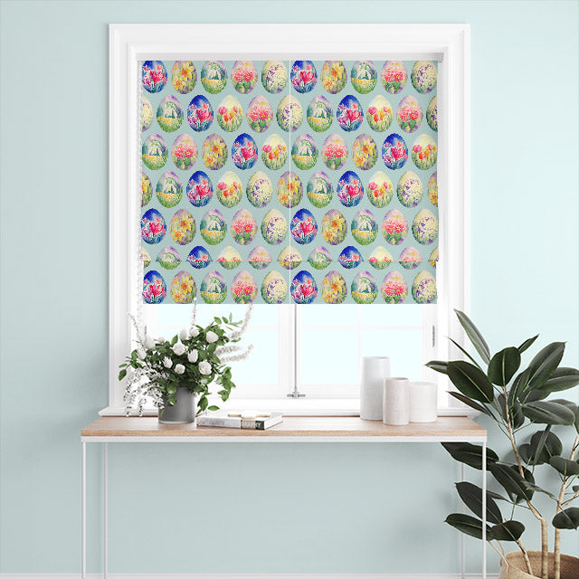 Beautiful Duck Egg Colored Cotton Fabric with Delicate Flower Pattern