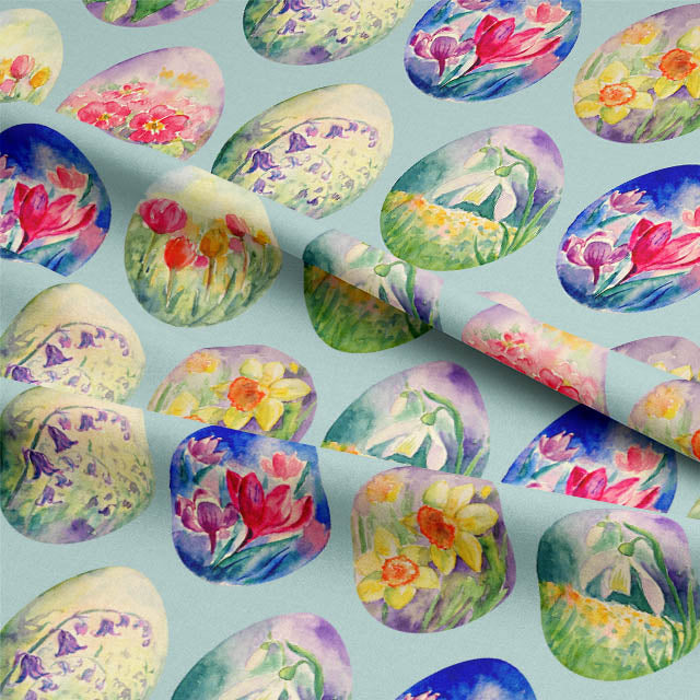 Soft and Durable Duck Egg Floral Print Cotton Fabric