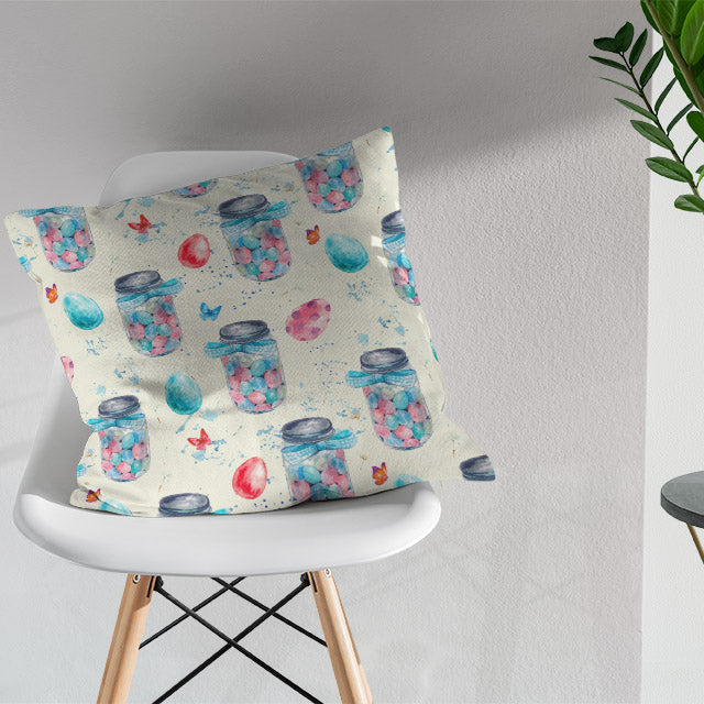 Egg Jar Cotton Fabric - Blue folded and styled as a table runner, adding a touch of elegance to the dining area