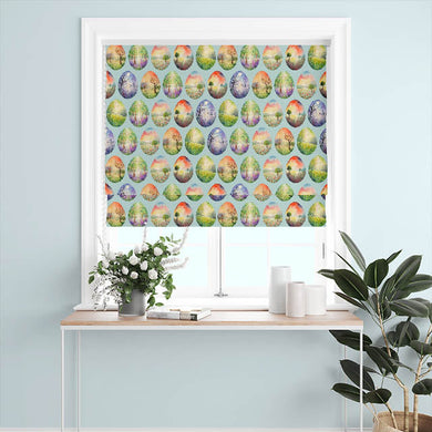 Egg Trees Cotton Fabric - Duck Egg fabric used as tablecloth