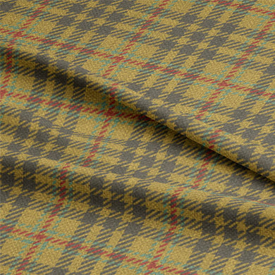 High-quality linen curtain fabric featuring a classic plaid pattern in ochre