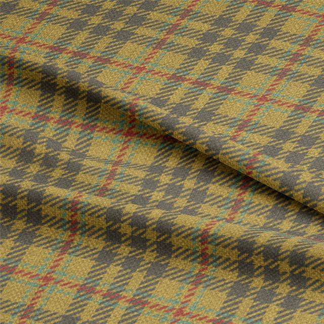 High-quality linen curtain fabric featuring a classic plaid pattern in ochre