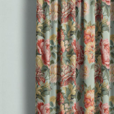 Linen curtain fabric with a lovely floral design in pink and green