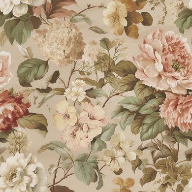 Floriana Linen Curtain Fabric in Chintz Rose, perfect for elegant drapery