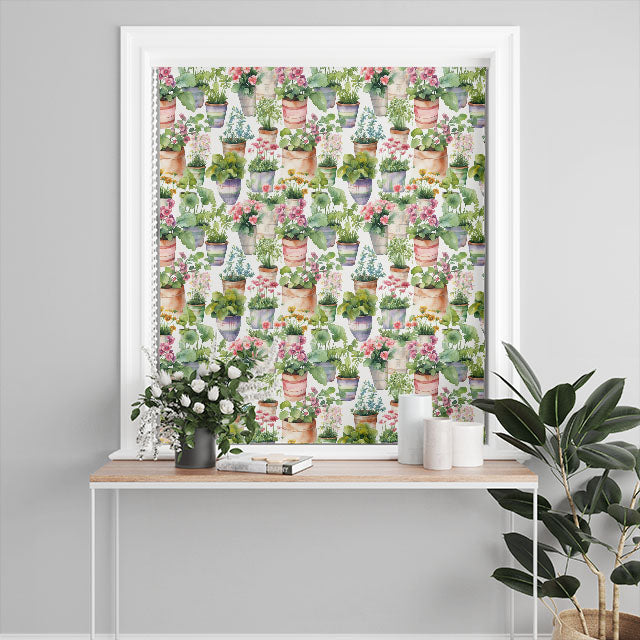 Beautifully textured, 100% cotton Flowerpots Curtain Fabric in Pink, a stylish choice for window treatments and upholstery