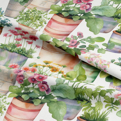  High-quality, soft and durable Flowerpots Cotton Curtain Fabric - Pink, ideal for creating a cozy and inviting atmosphere