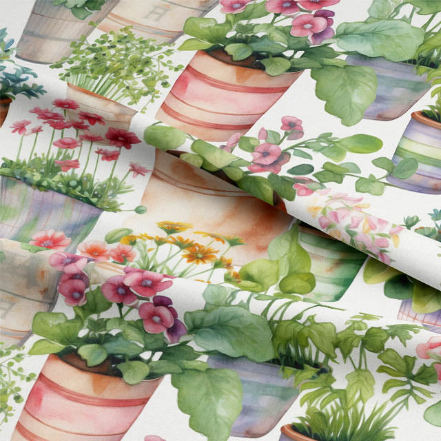 High-quality, soft and durable Flowerpots Cotton Curtain Fabric - Pink, ideal for creating a cozy and inviting atmosphere