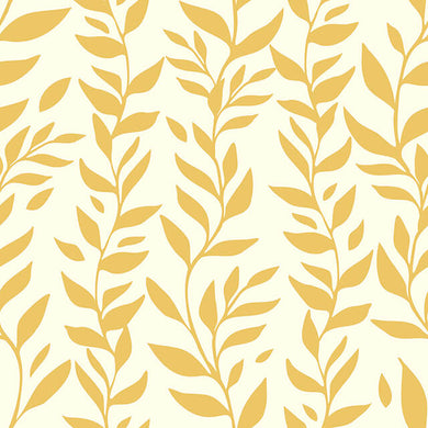 Foliage Cotton Curtain Fabric in Dijon color with leaf pattern
